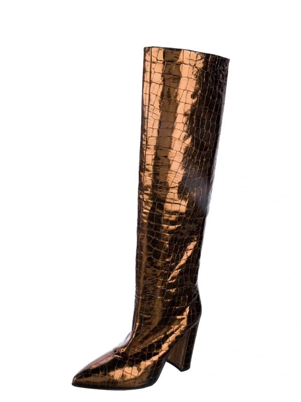 Paris Texas Metallic Bronze Croc Over-the-Knee Boots